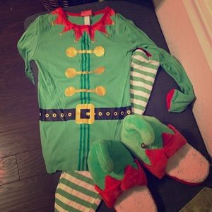 Couples elf long pajamas and slippers
